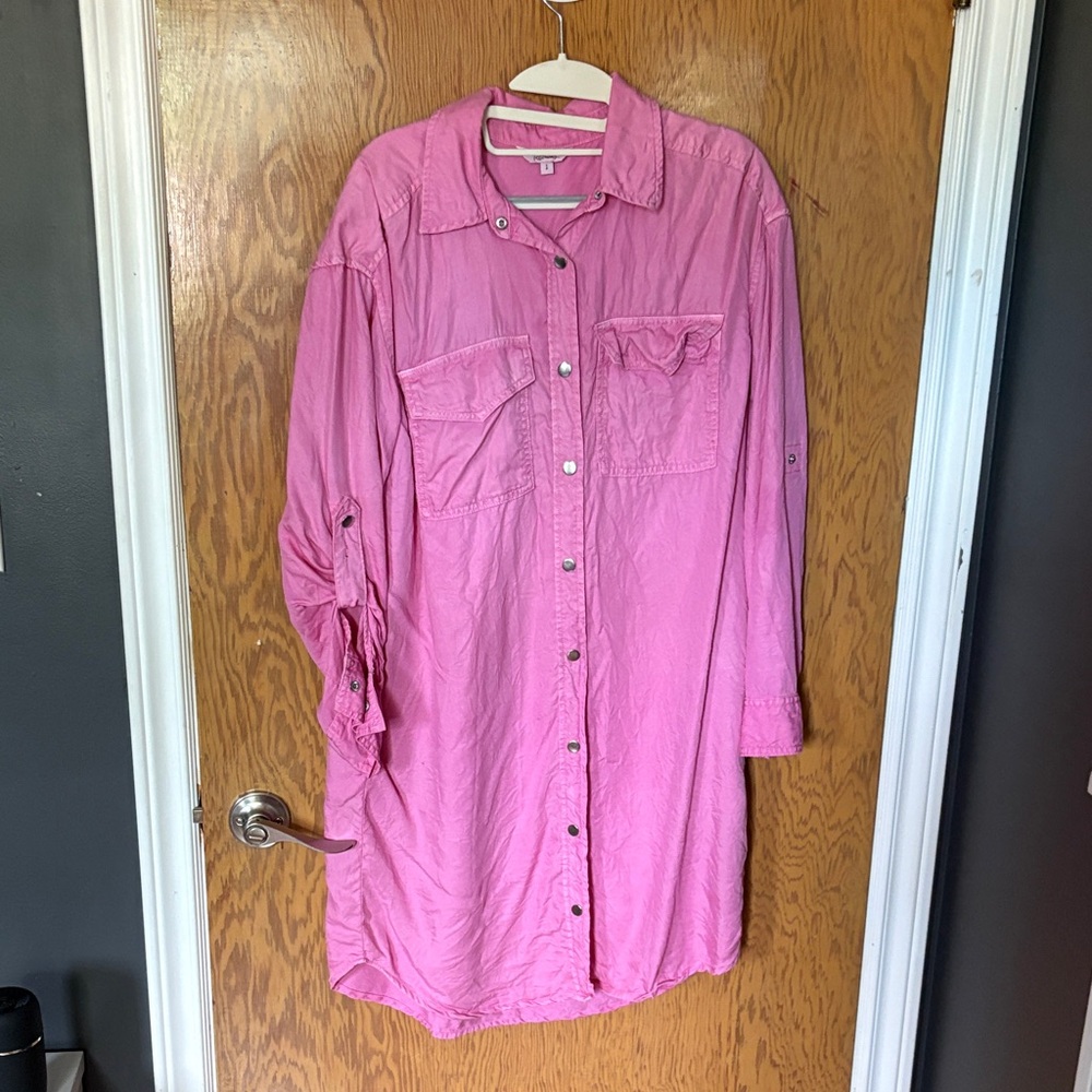 Birds Papaya Pink Button-Up Shirt Dress